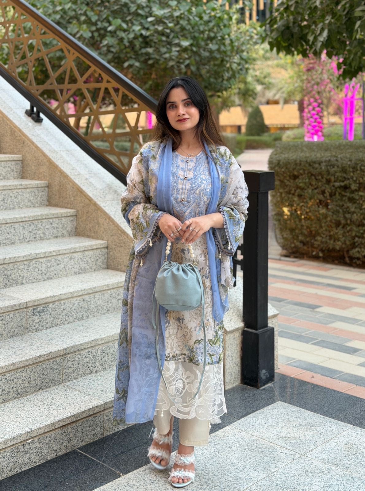 Digital Print Lace Work Ready-Made Three Piece