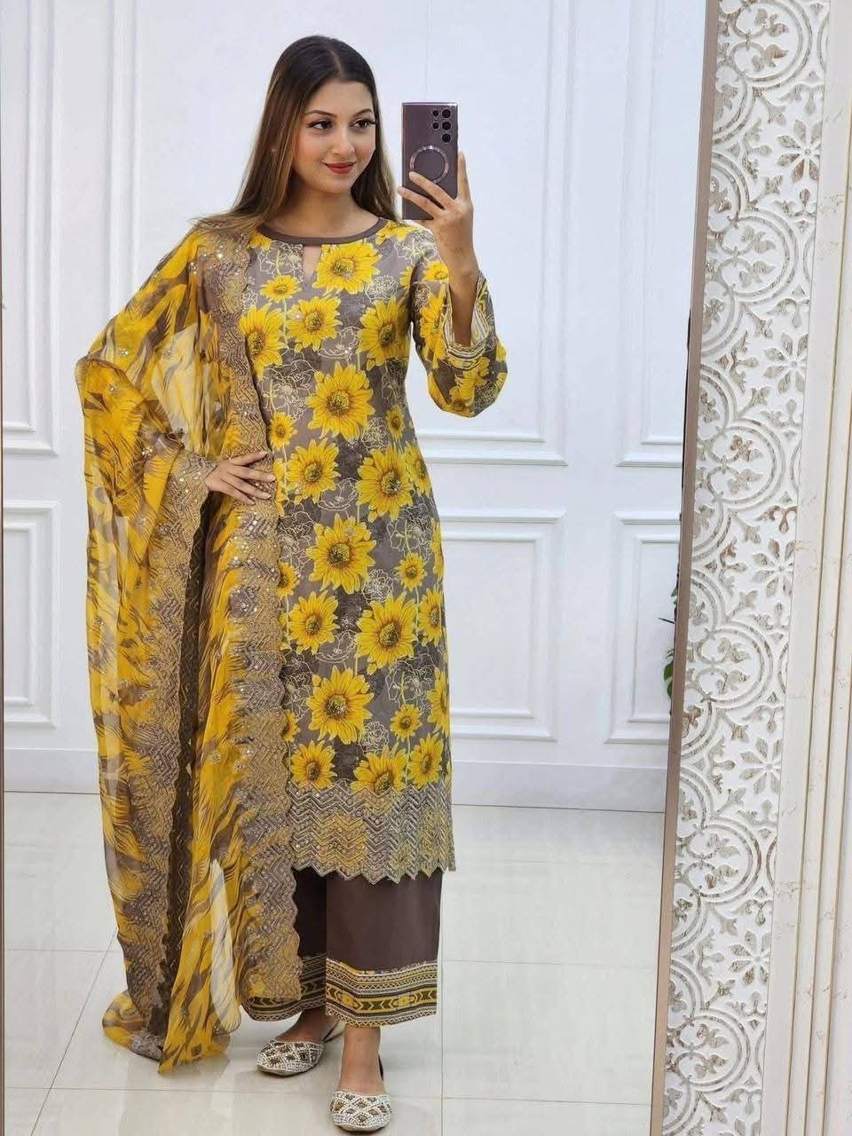 Digital Print Lace Work Three Piece Set