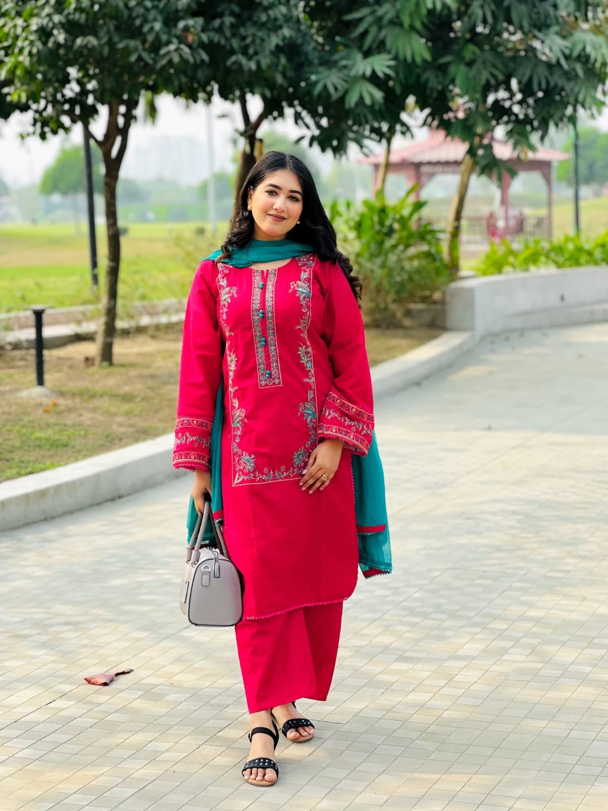 Embroidered Soft Cotton Ready-Made Three Piece